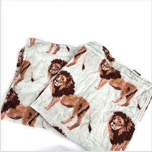 Milkbarn Bamboo Organic Cotton Baby Burp Cloth Set of 2 Lion Print Muslin Lovey